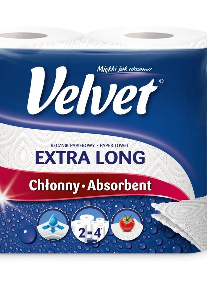 Бумажные полотенца Extra Long 2 слоя 90 отрывов 2 рулона (двойная намотка) Velvet (250007562)