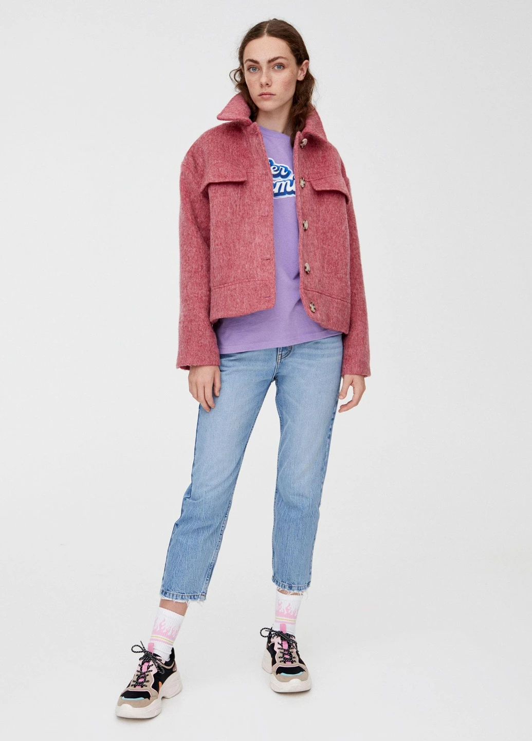 Темно-розовая куртка демісезон,темно-рожевий, Pull & Bear