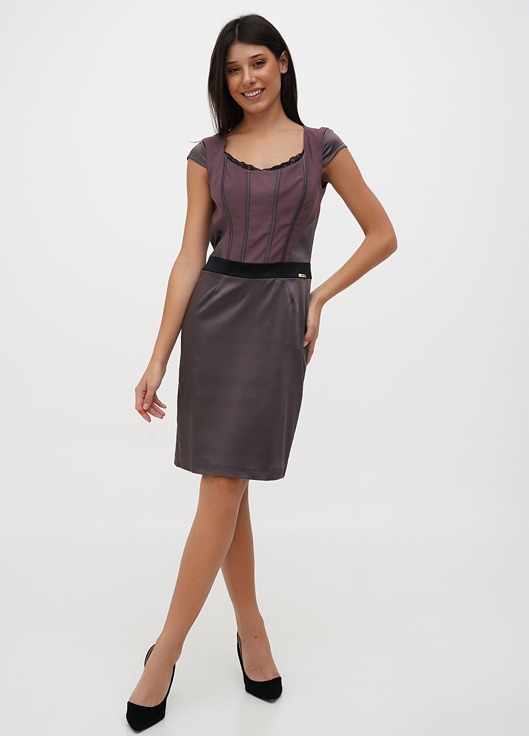 Коричневое кэжуал платье футляр Sassofono однотонное