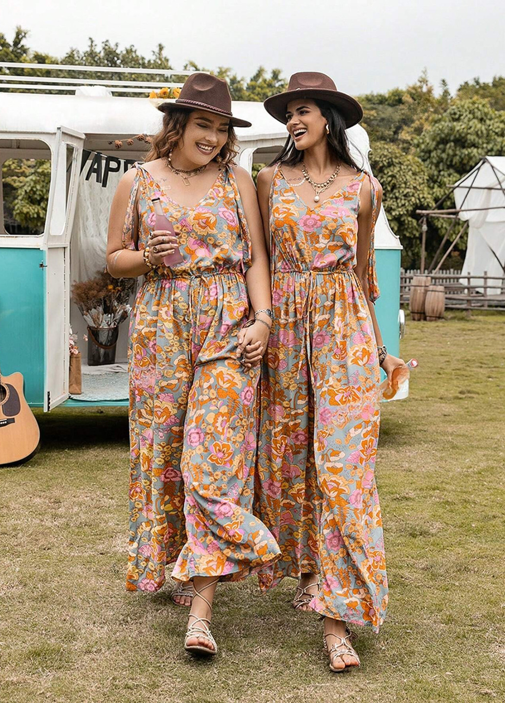 Комбінезон SHEIN комбінезон-брюки квітковий комбінований пляжний, кежуал віскоза