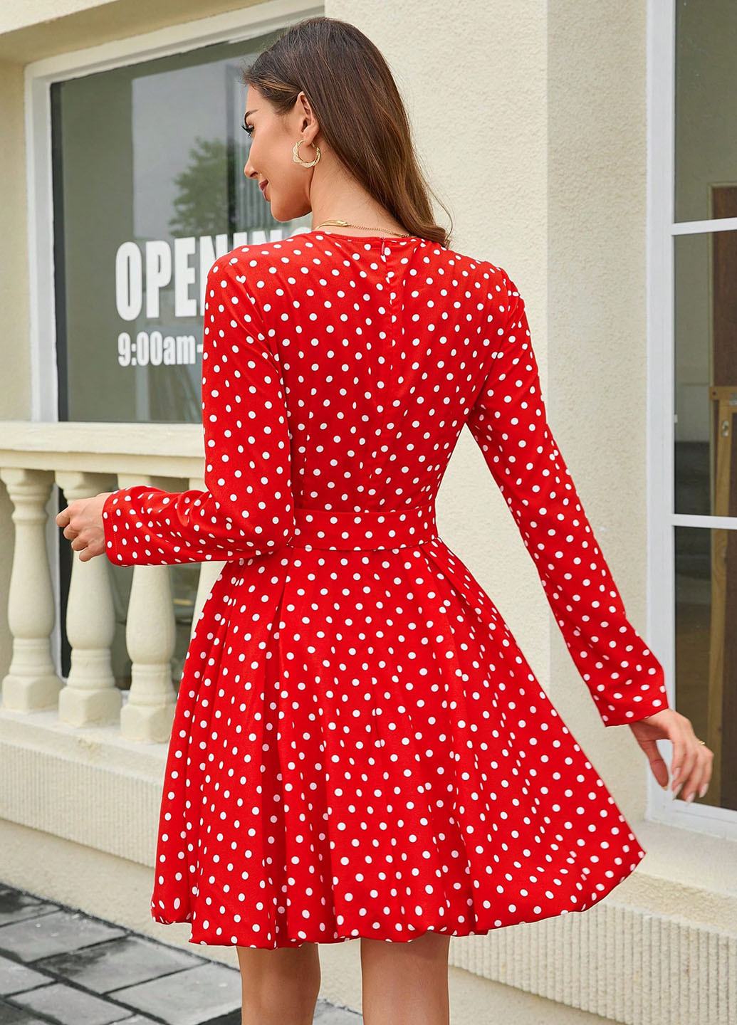 Червона кежуал сукня кльош, на запах SHEIN в горошок