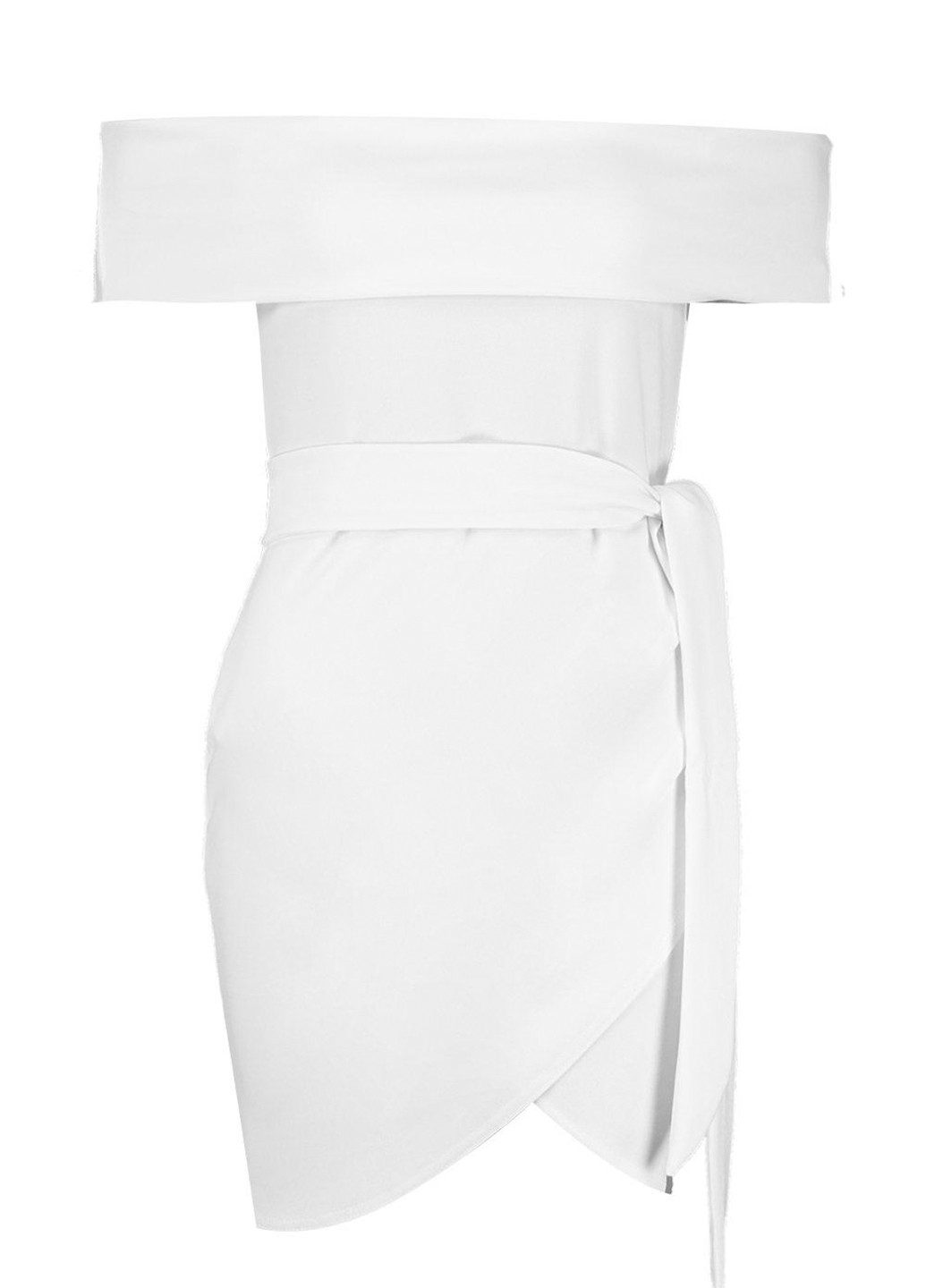 Белое коктейльное платье футляр, с открытыми плечами Boohoo однотонное