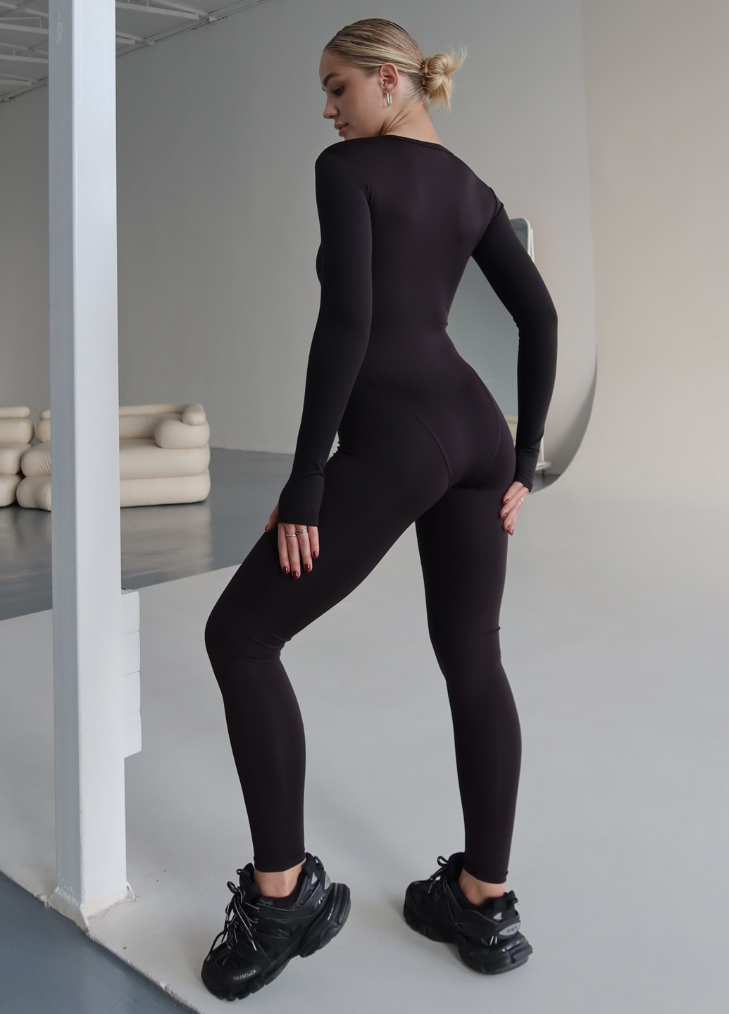 Комбинезон Asalart комбинезон-брюки однотонный чёрный спортивный нейлон, трикотаж