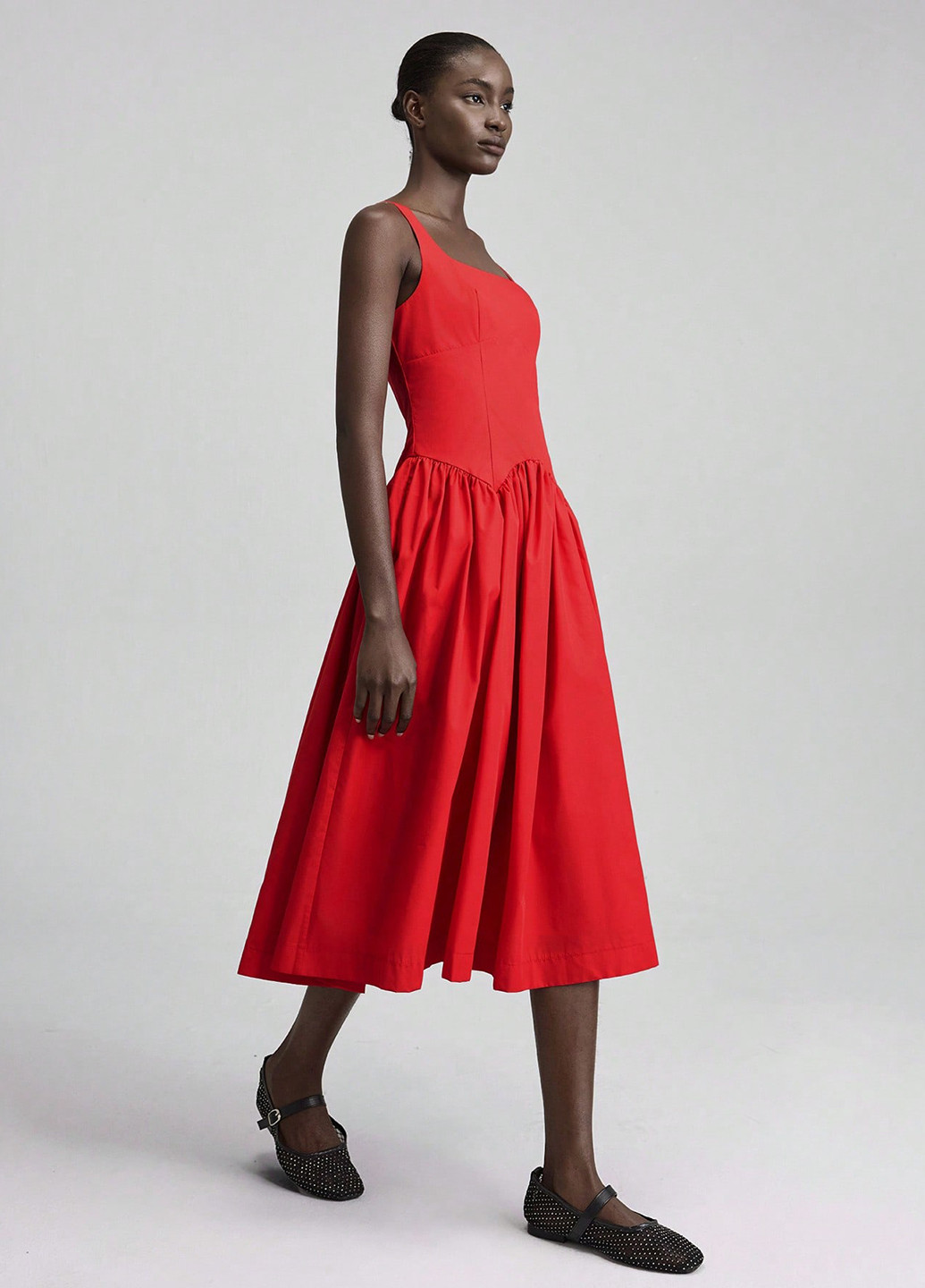Червона вечірня, кежуал сукня силуетна, з спідницею-сонце SHEIN однотонна