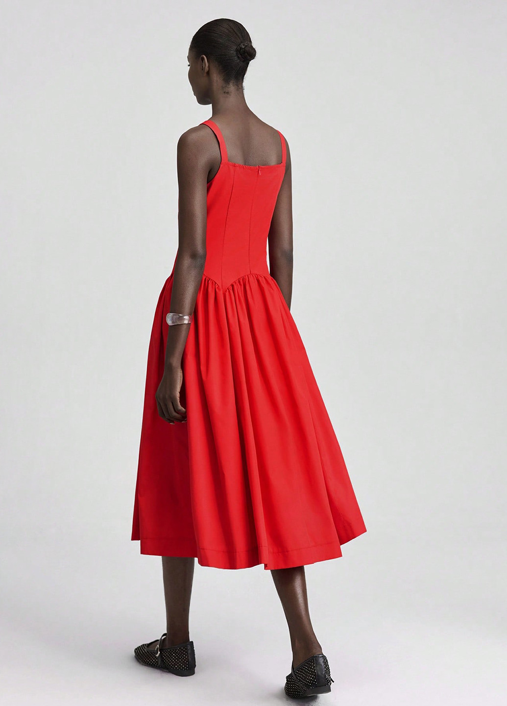 Червона вечірня, кежуал сукня силуетна, з спідницею-сонце SHEIN однотонна