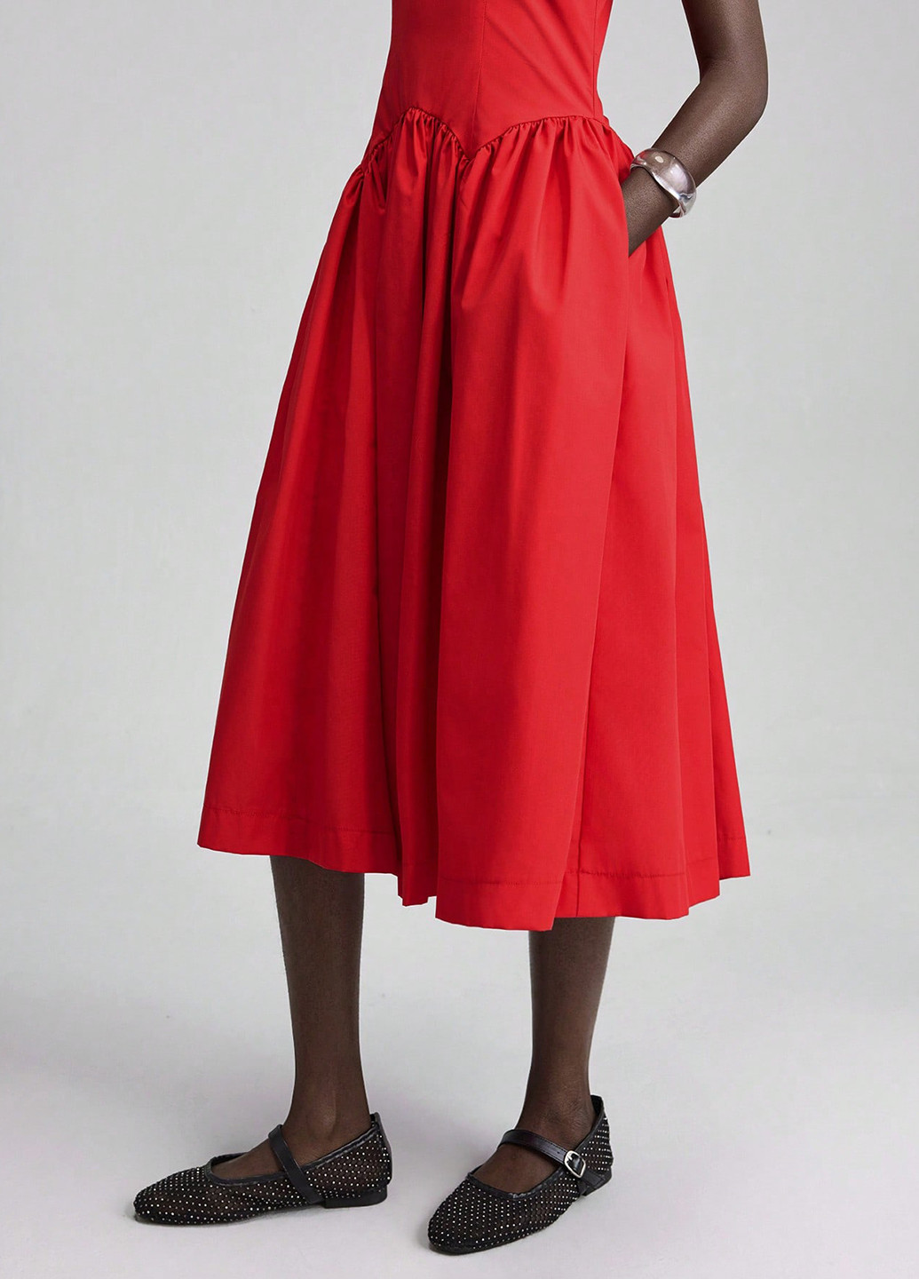 Червона вечірня, кежуал сукня силуетна, з спідницею-сонце SHEIN однотонна