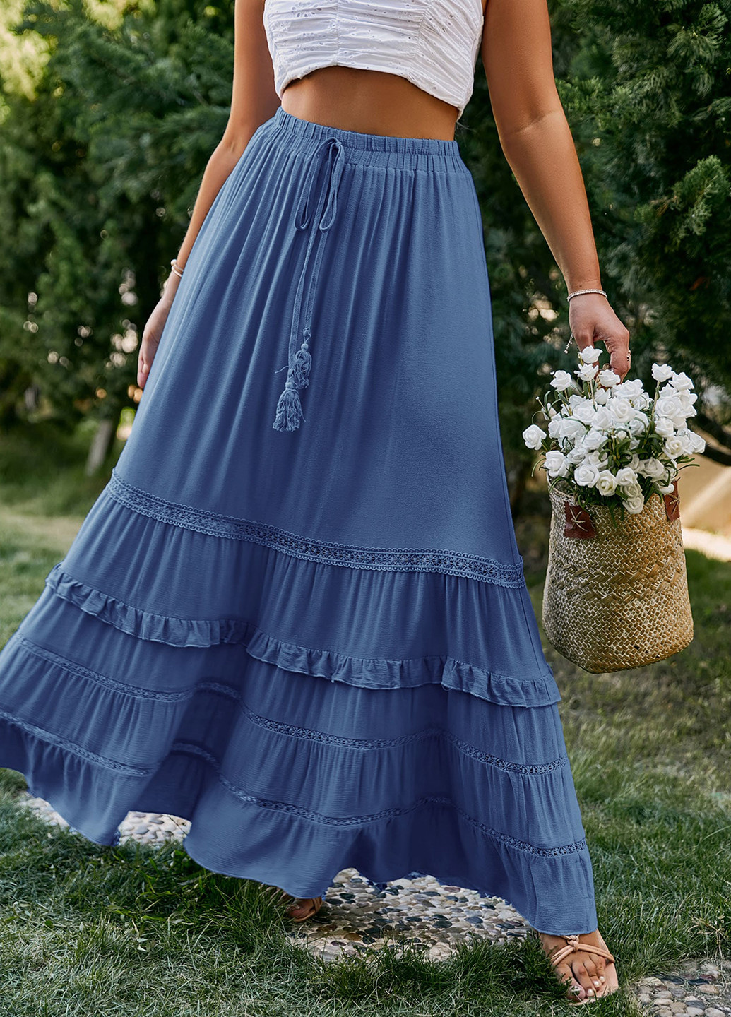 Синяя кэжуал однотонная юбка SHEIN а-силуэта (трапеция)