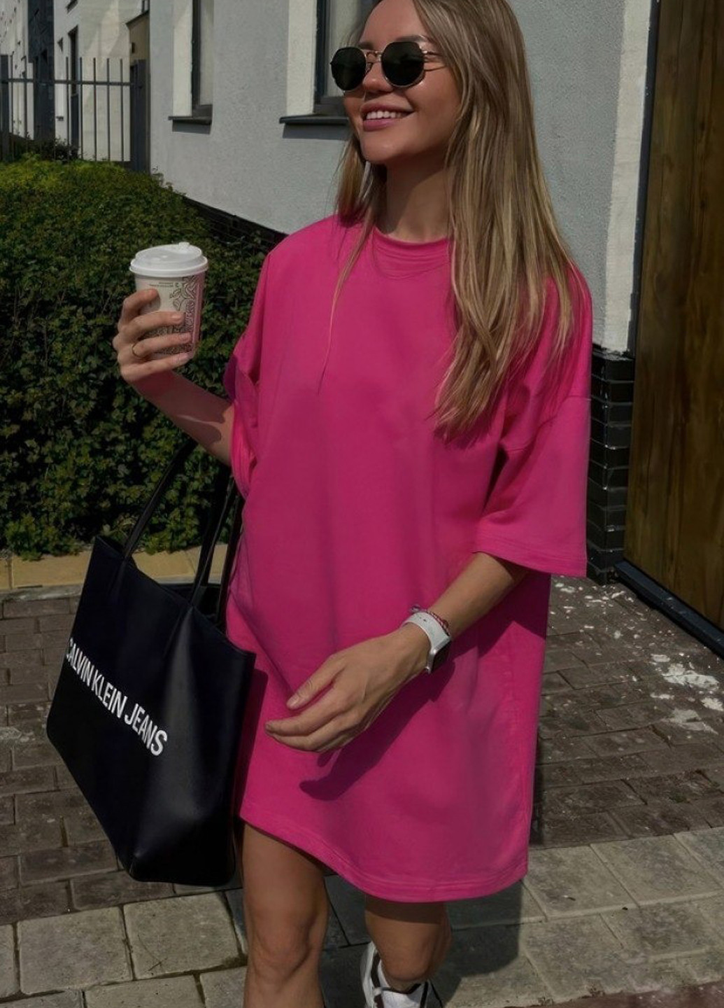 Розовое кэжуал, спортивное платье платье-футболка Fashion однотонное