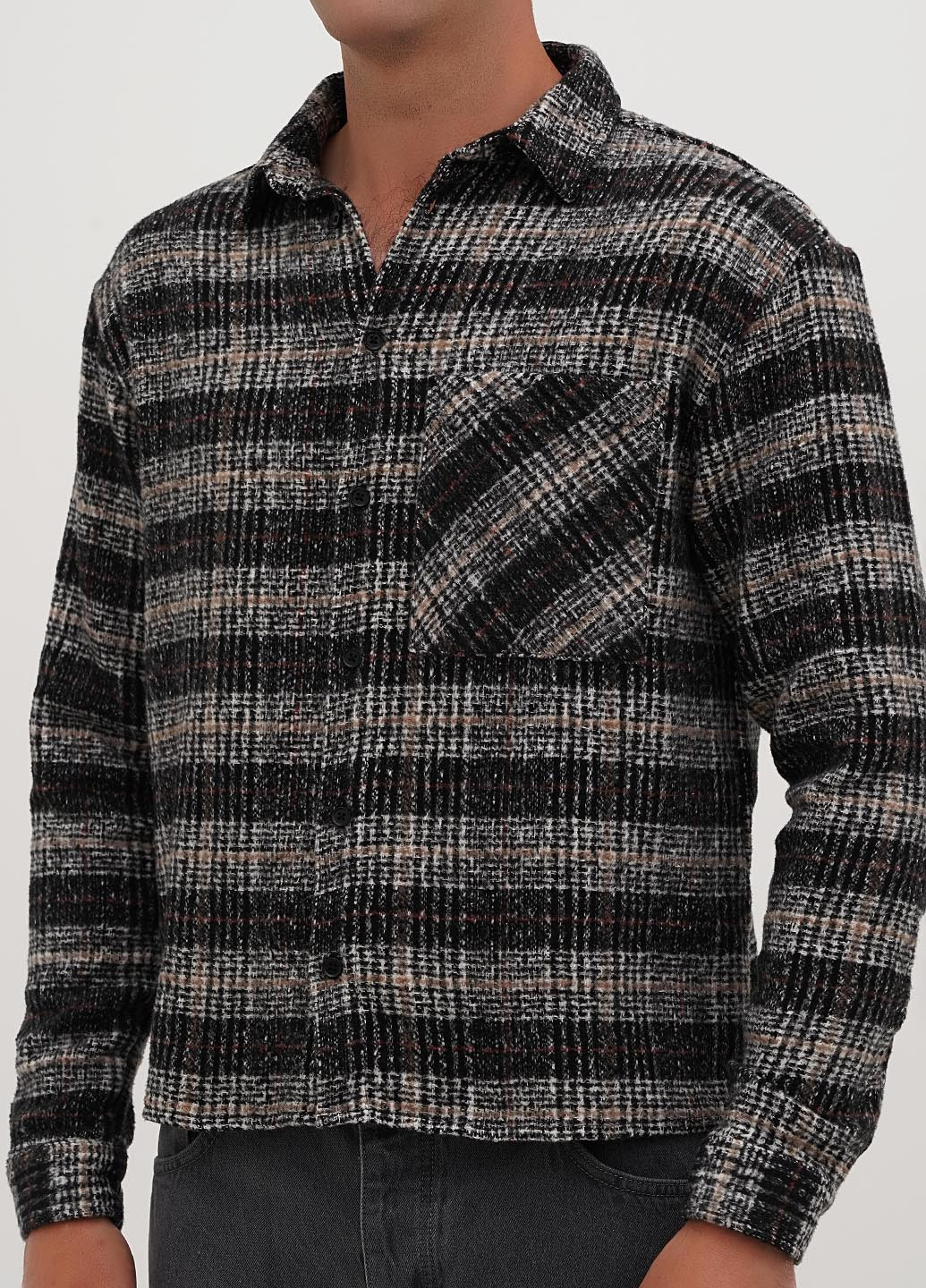 Черная кэжуал рубашка в клетку Boohoo