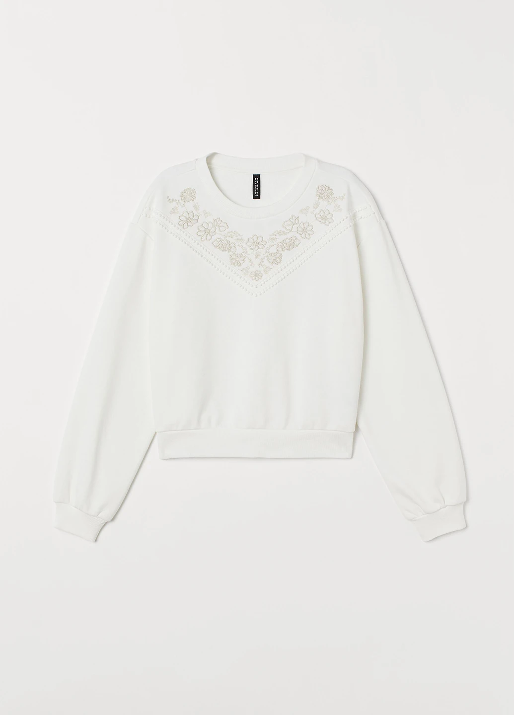 Білий світшот H&M однотонний вишивка (179978675)