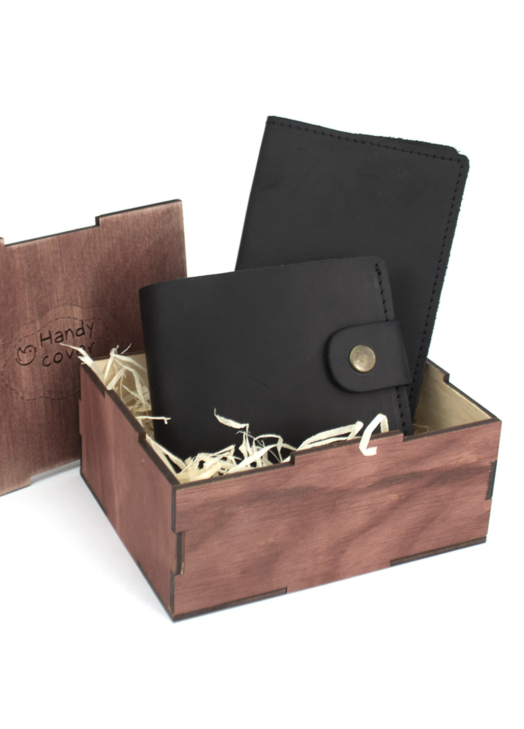 Мужской подарочный набор №47 черный (кошелек и обложка на паспорт) в коробке HandyCover (227723577)