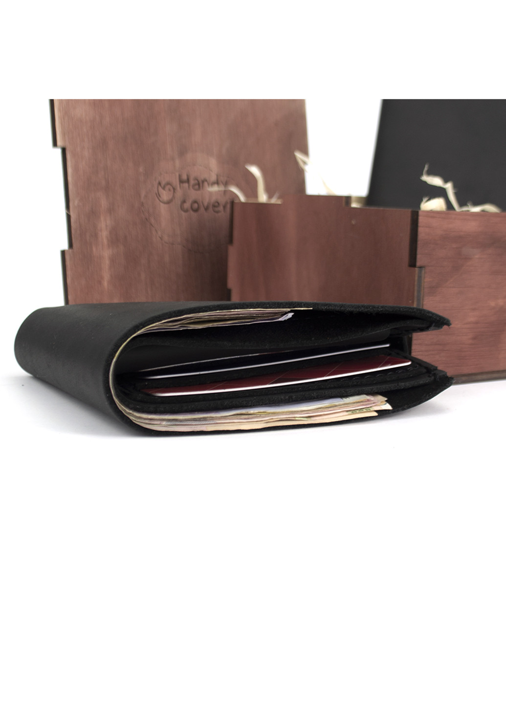 Чоловічий подарунковий набір №47 чорний (гаманець і обкладинка на паспорт) в коробці HandyCover (227723577)