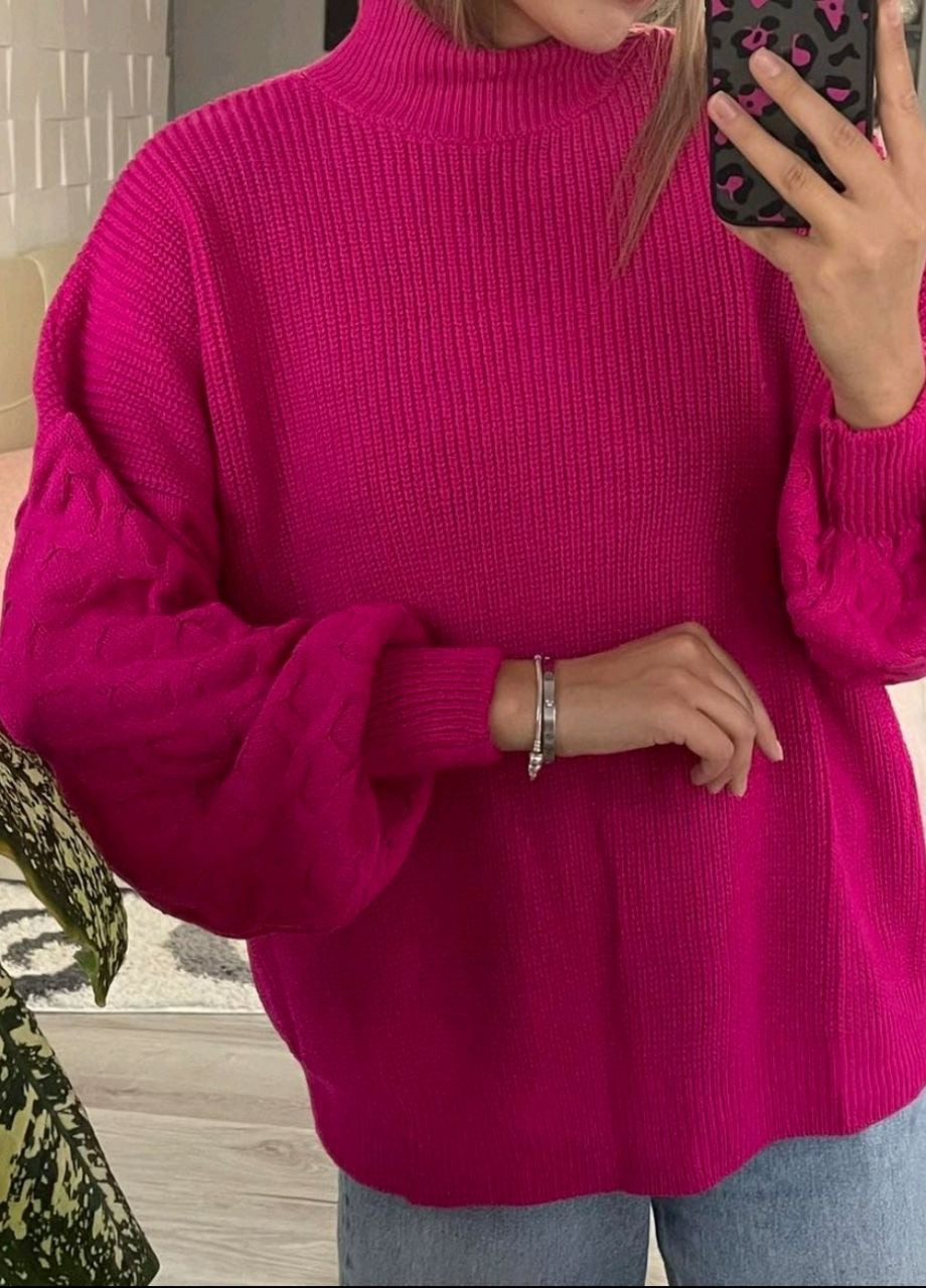 Фуксиновый демисезонный свитер с объемными рукавами Berta Lucci