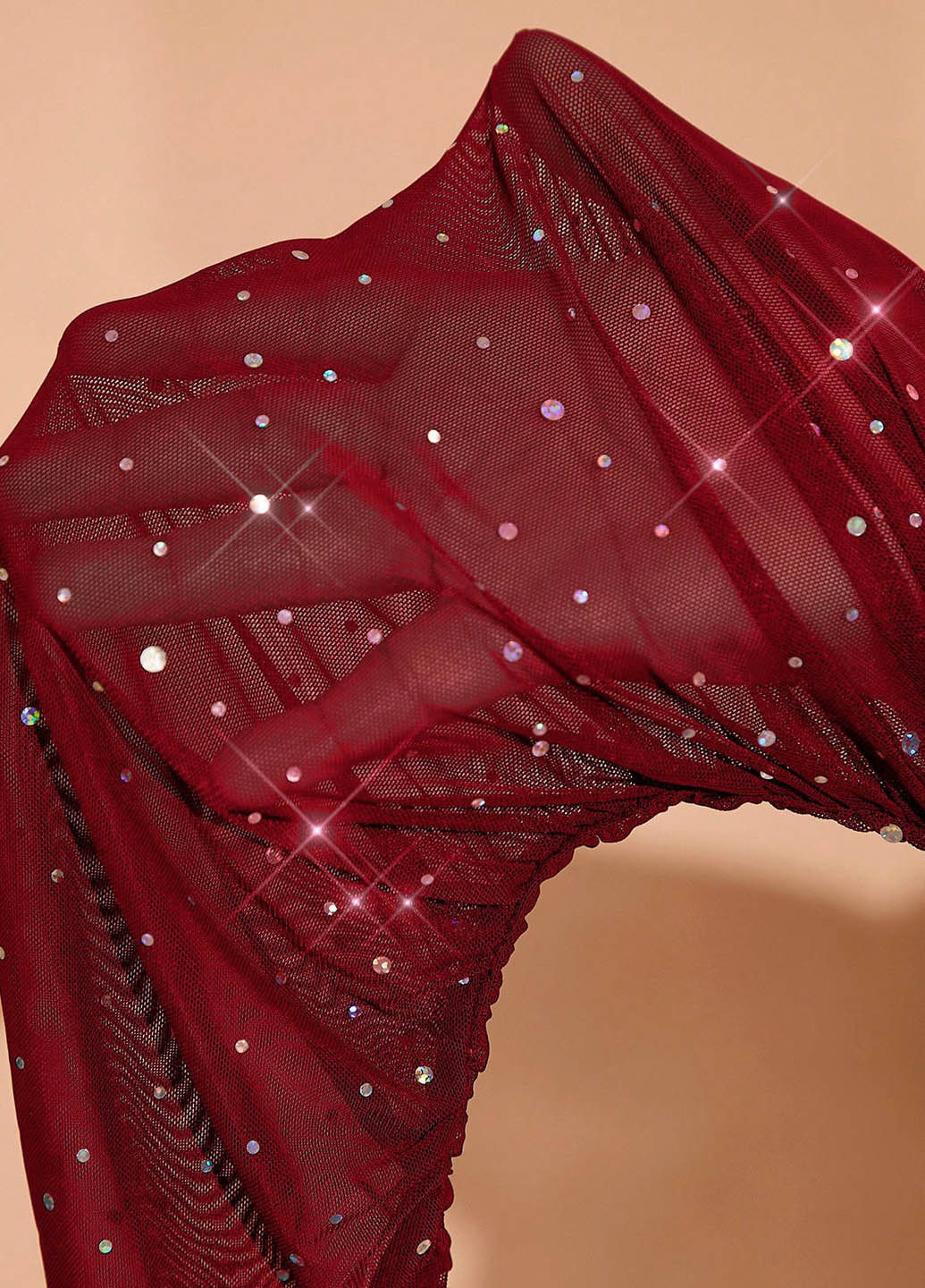 Бордовое вечернее, кэжуал платье с открытыми плечами SHEIN однотонное