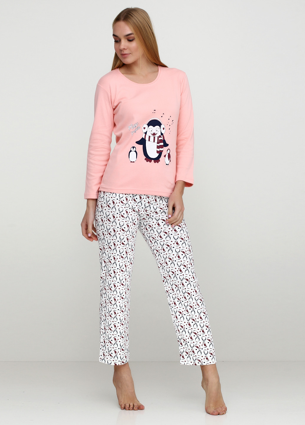 Персиковый демисезонный комплект (лонгслив, брюки) Good Night Pajama