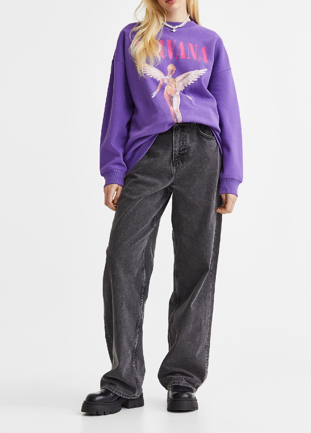 Свитшот H&M - крой рисунок фиолетовый кэжуал - (255872032)