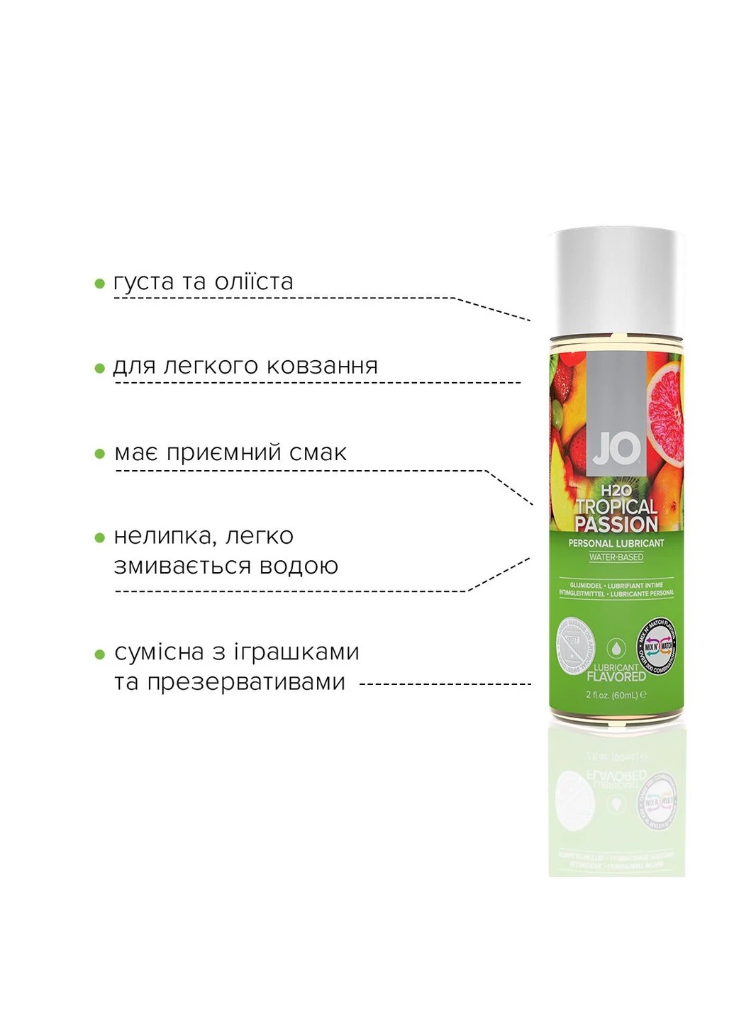 Смазка на водной основе H2O - Tropical Passion (60 мл) без сахара, растительный глицерин System JO (254583427)