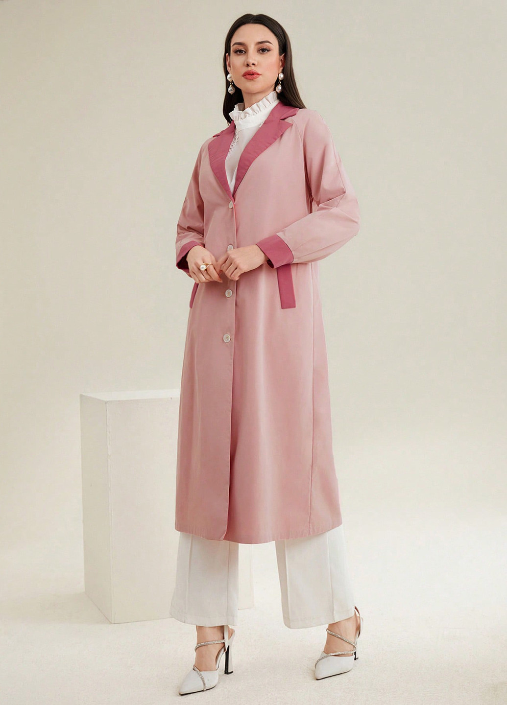 Светло-розовое демисезонное Пальто однобортное SHEIN