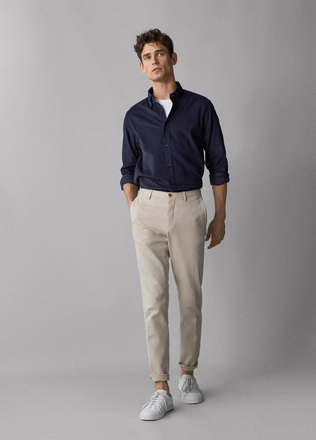 Бежевые кэжуал демисезонные зауженные брюки Massimo Dutti