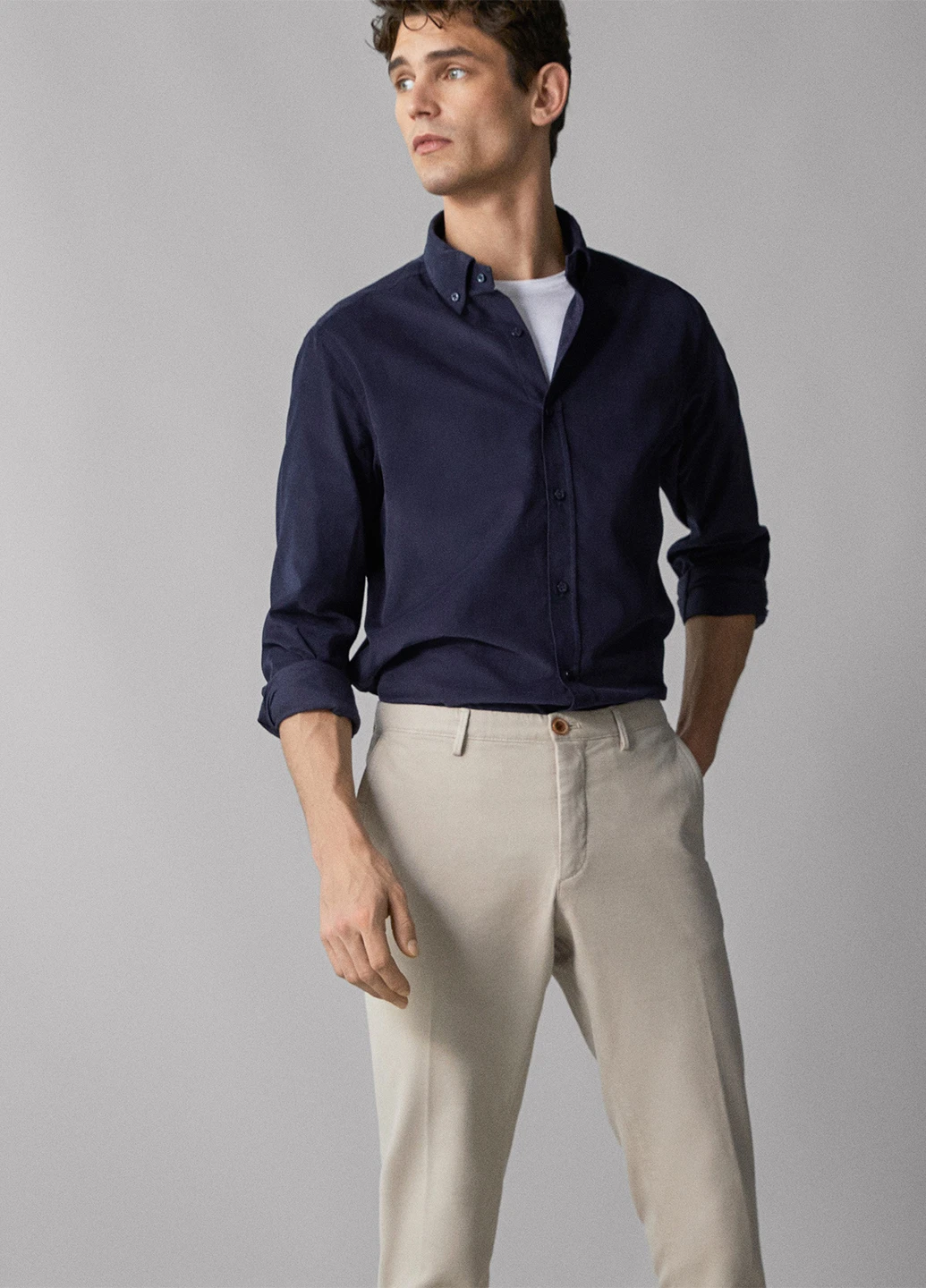 Бежевые кэжуал демисезонные зауженные брюки Massimo Dutti