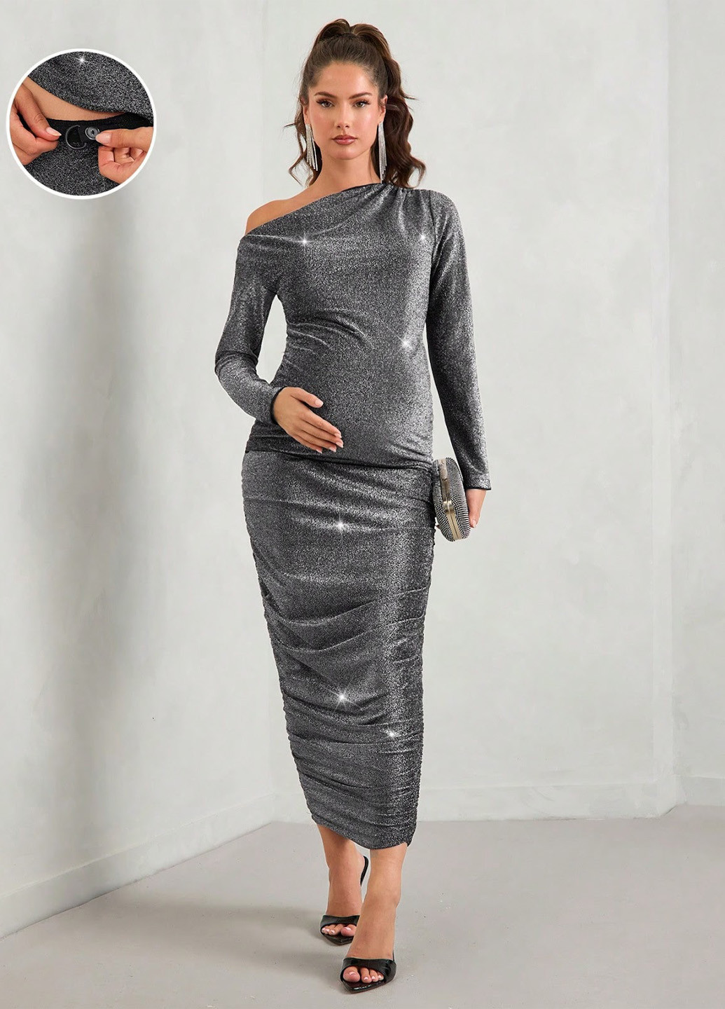 Темно-серый демисезонный комплект (блузка, юбка для беременных) SHEIN