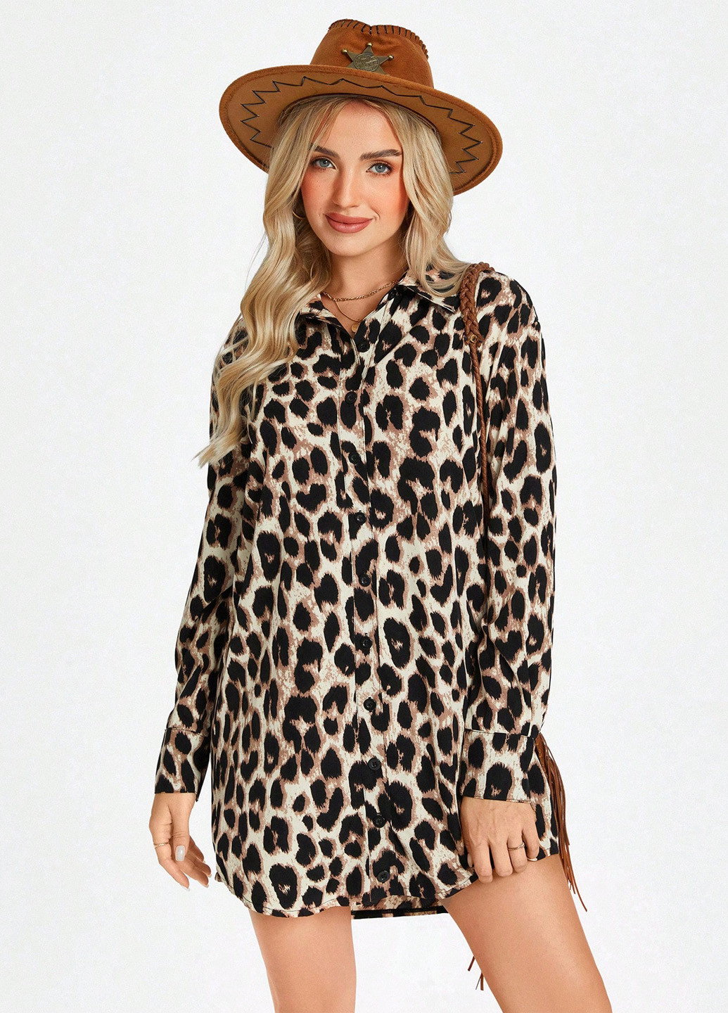 Бежева кежуал сукня сукня-сорочка SHEIN леопардовий