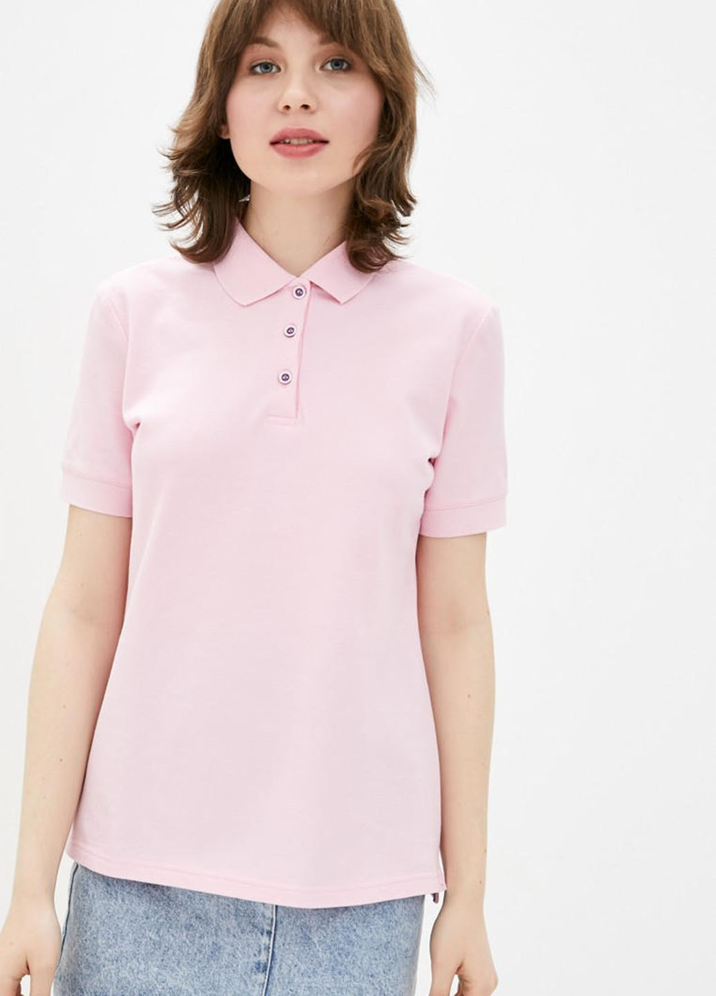 Розовая женская футболка-поло Promin однотонная