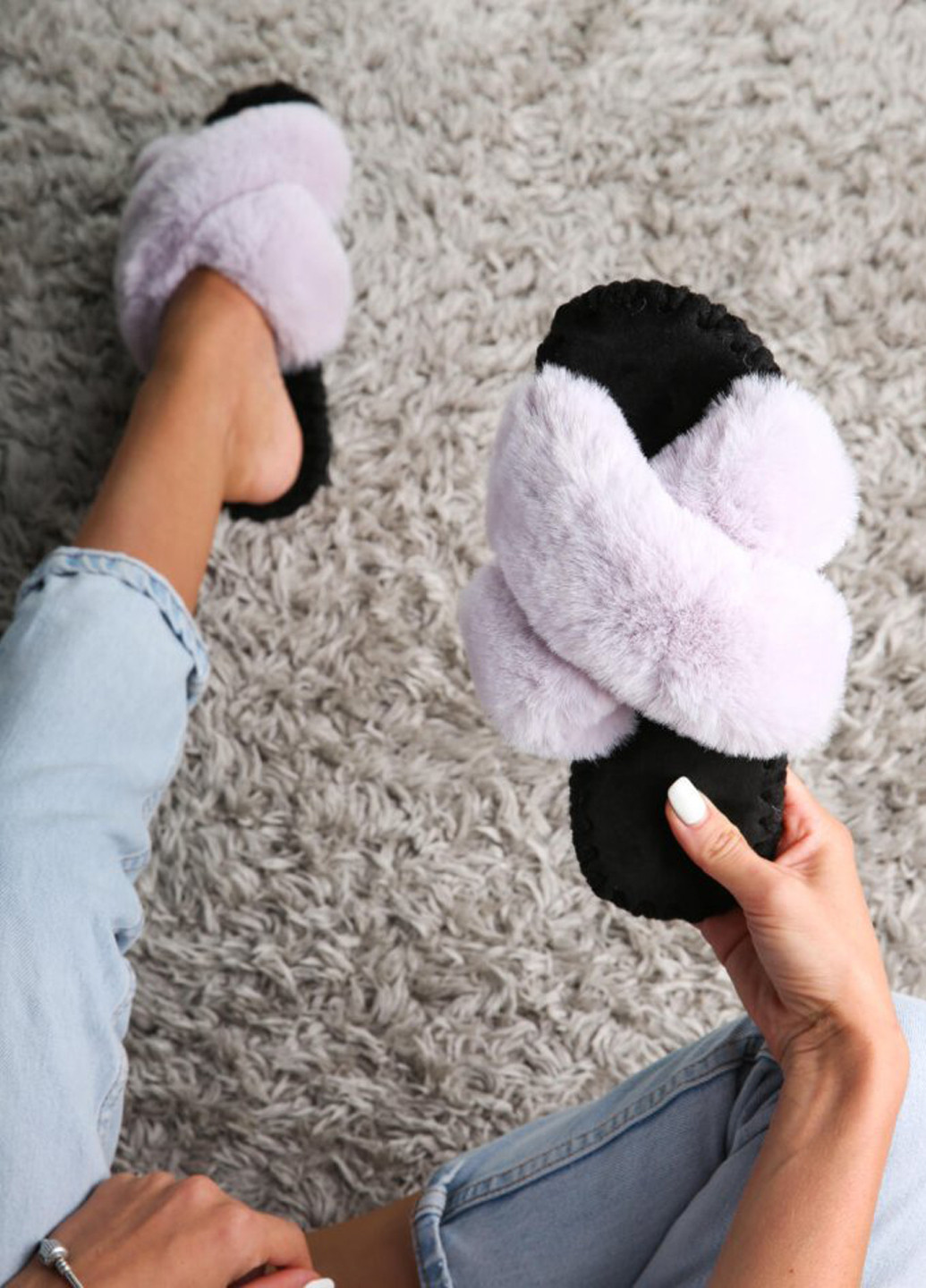 Лиловые тапочки Family Story с мехом