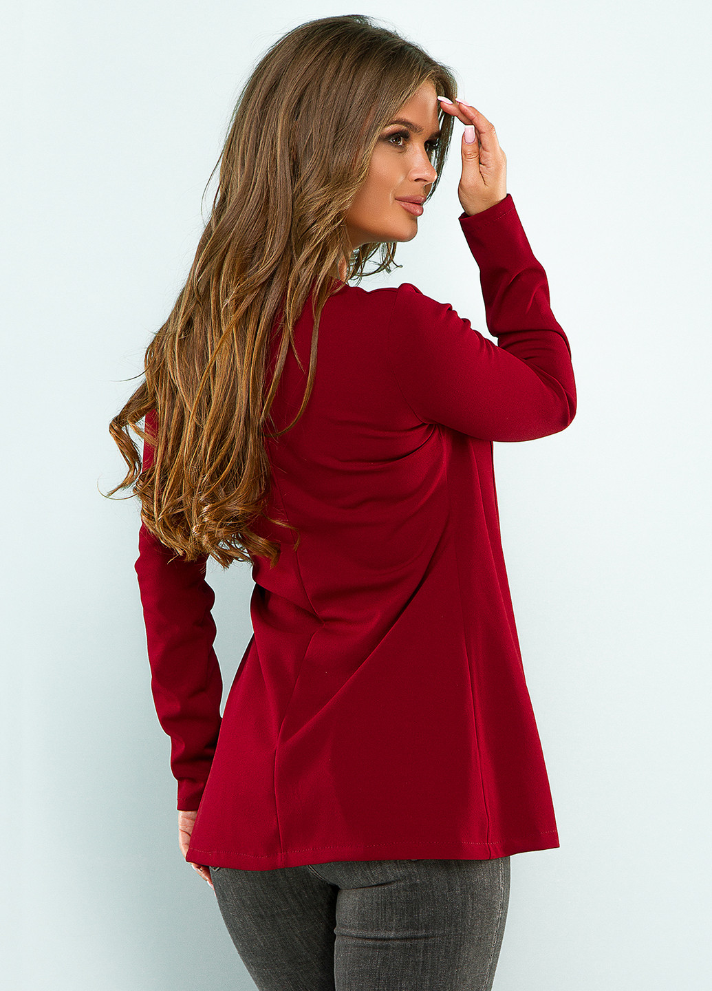 Темно-красная демисезонная блуза на запах Lady Style
