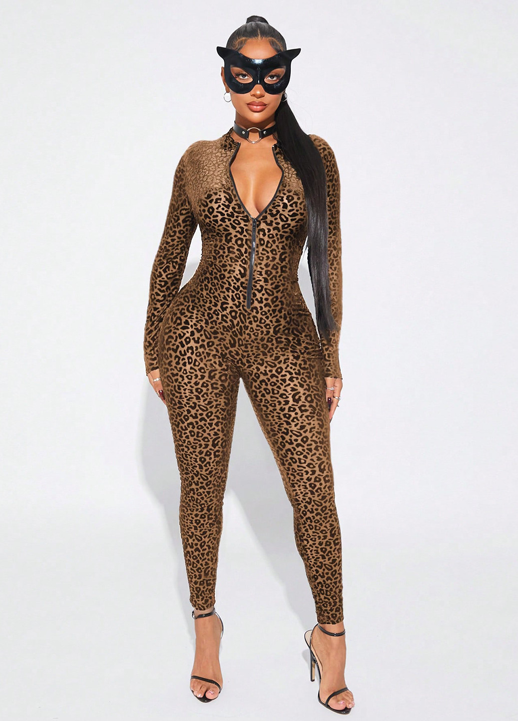Комбінезон SHEIN комбінезон-брюки леопардовий коричневий кежуал поліестер