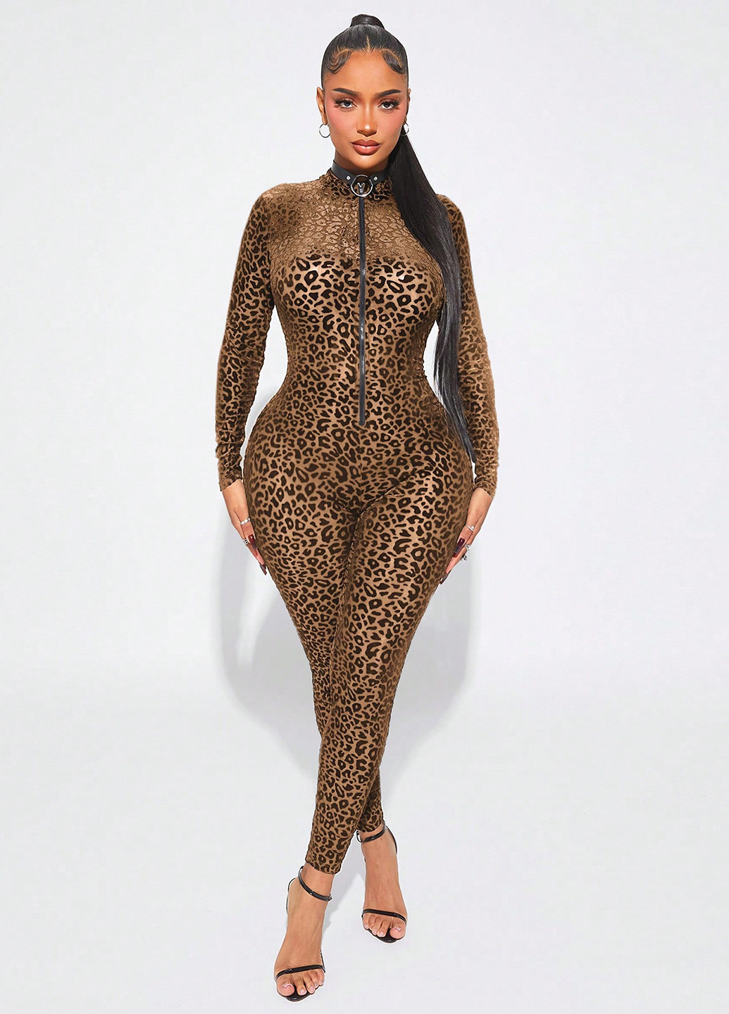 Комбінезон SHEIN комбінезон-брюки леопардовий коричневий кежуал поліестер