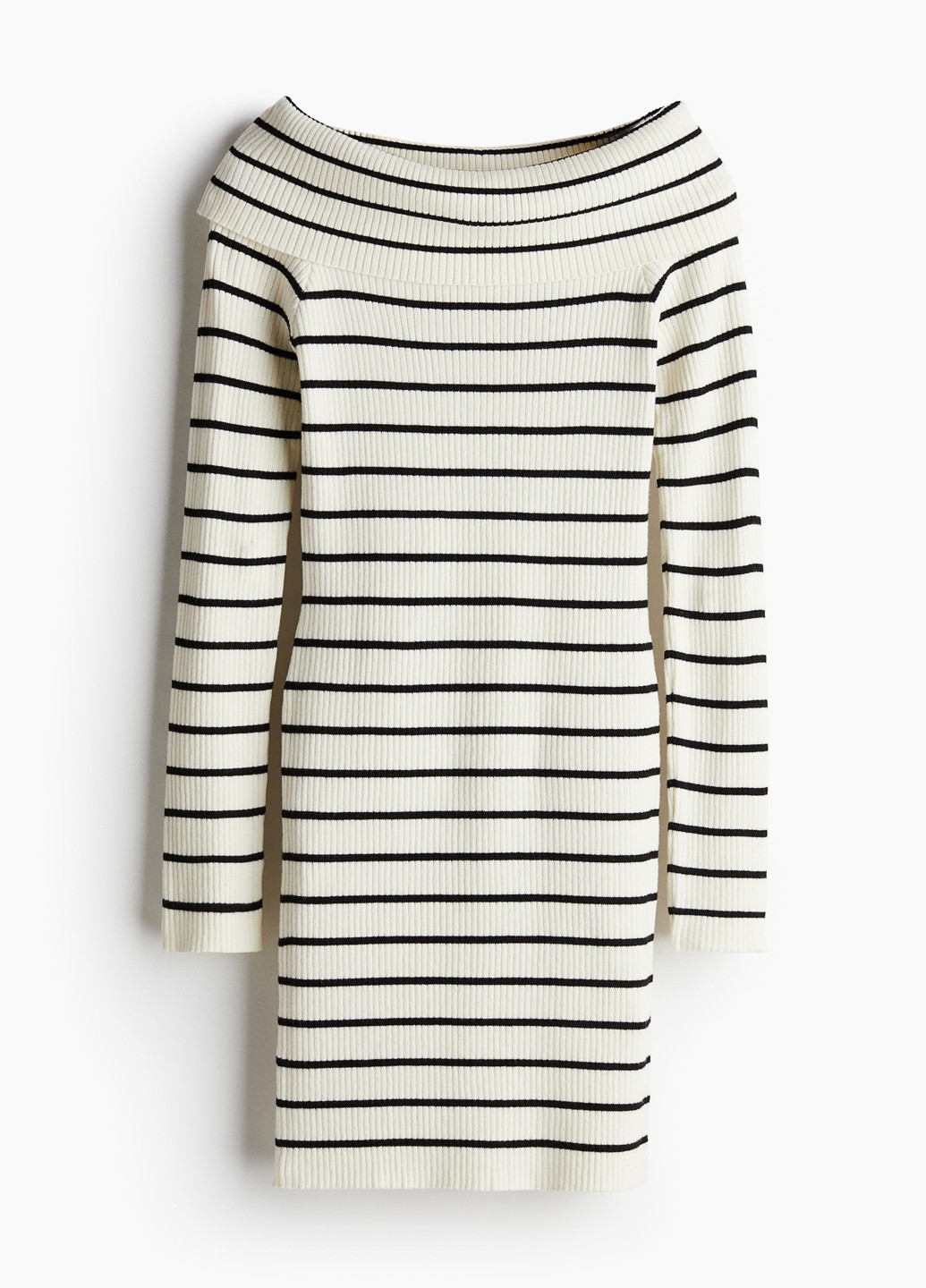 Черно-белое кэжуал платье силуэтная, с открытыми плечами H&M в полоску