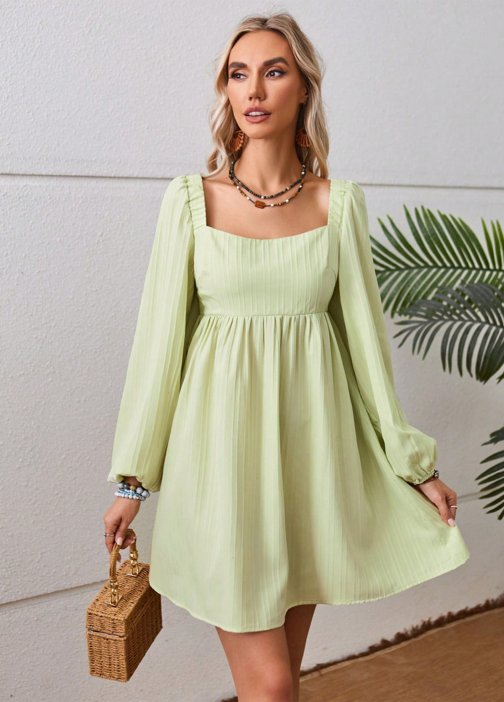 Мятное кэжуал платье SHEIN однотонное