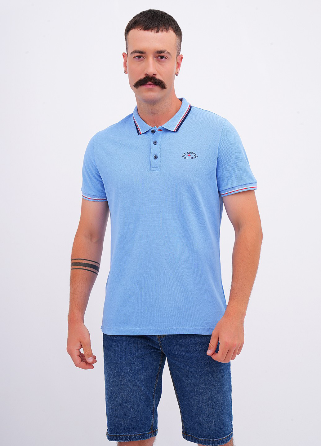 Голубой футболка-поло для мужчин Lee Cooper однотонная