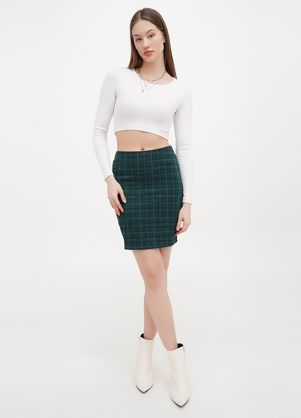 Темно-зеленая кэжуал в клетку юбка House карандаш
