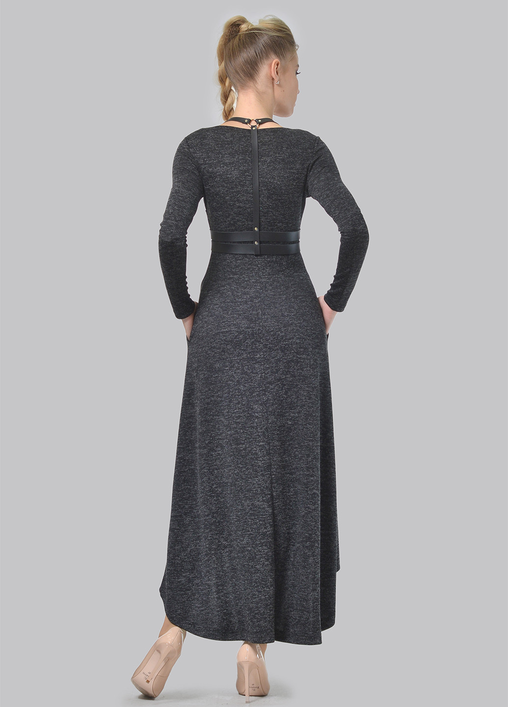 Темно-сіра кежуал сукня, сукня кльош Lada Lucci меланжева