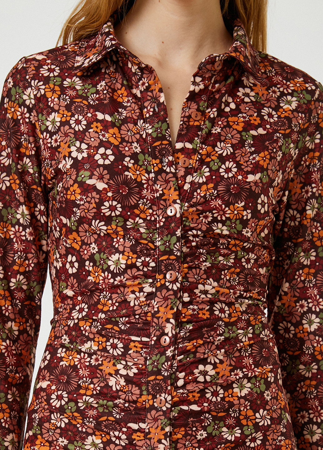 Коричневое кэжуал платье рубашка KOTON с цветочным принтом