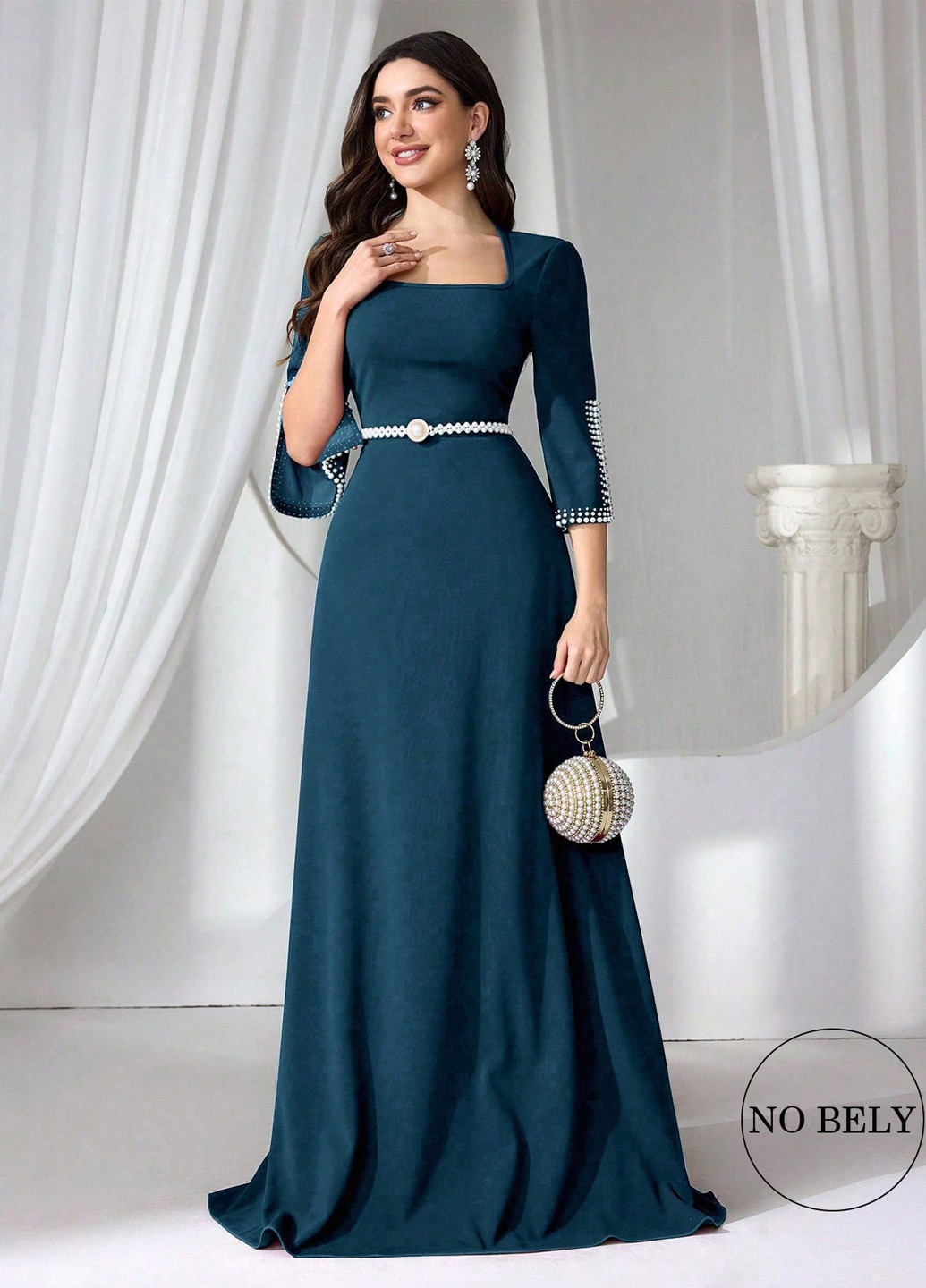 Светло-бирюзовое вечернее платье SHEIN однотонное