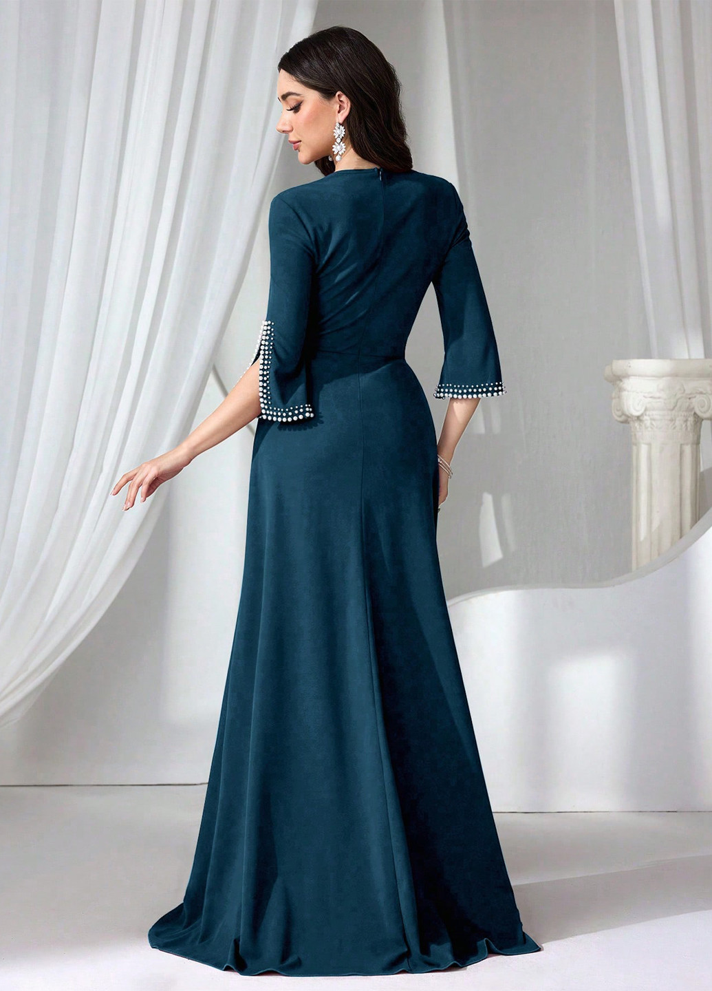 Светло-бирюзовое вечернее платье SHEIN однотонное