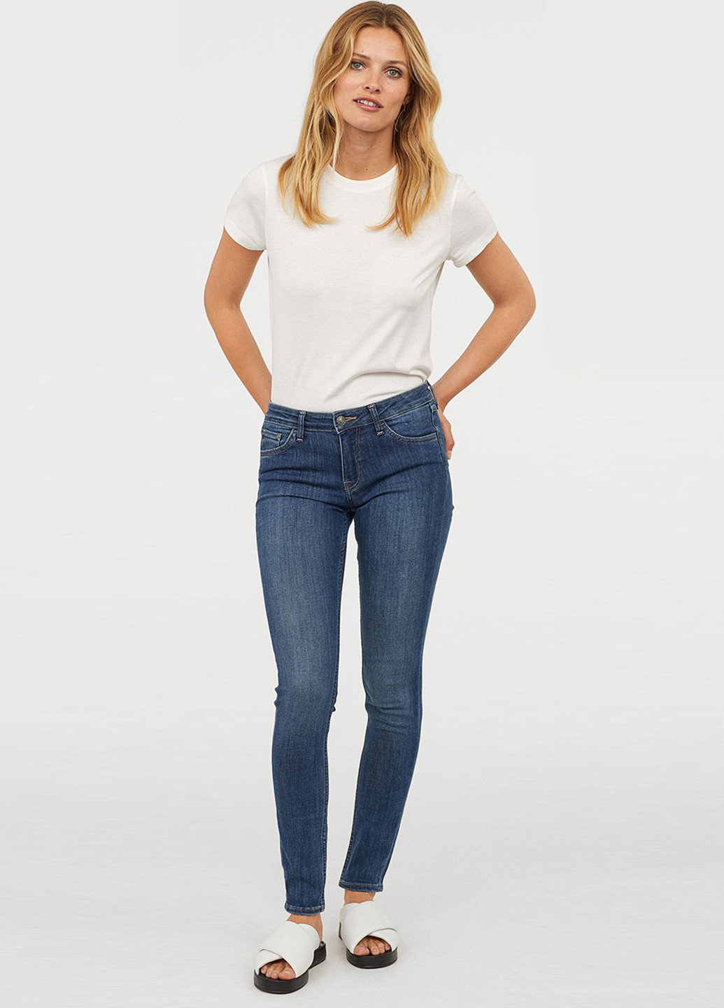 Джинси H&M скінні однотонні сині джинсові бавовна