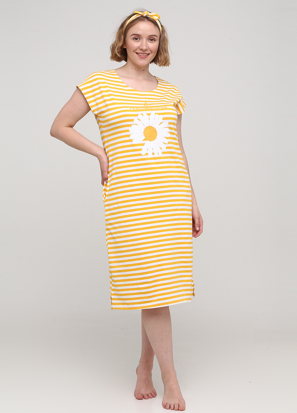 Гірчична домашній комплект (плаття, пов'язка) сукня-футболка Lucci в смужку