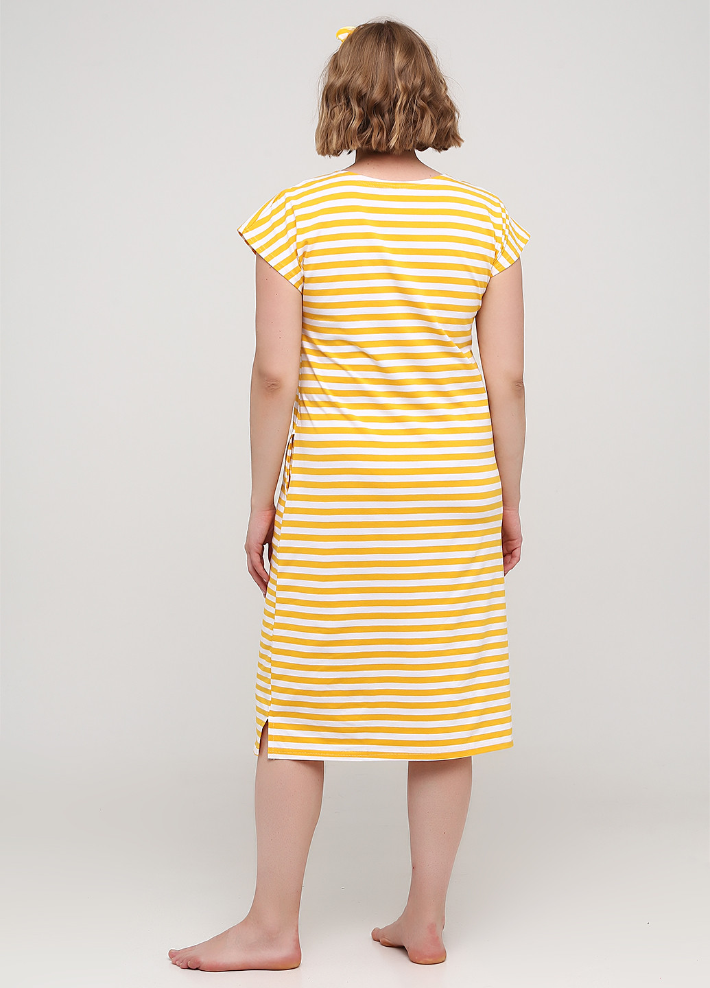 Гірчична домашній комплект (плаття, пов'язка) сукня-футболка Lucci в смужку