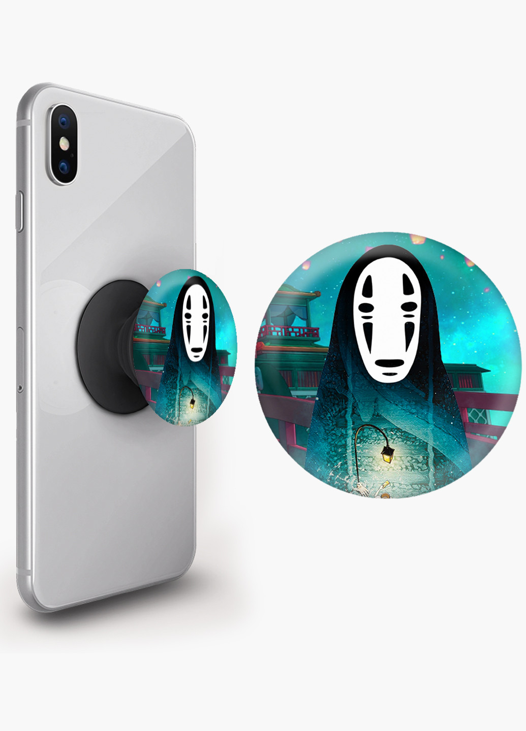 Попсокет (Popsockets) держатель для смартфона Безликий Бог Каонаси Унесённые призраками (Spirited Away) (8754-2831) Черный MobiPrint (221548561)