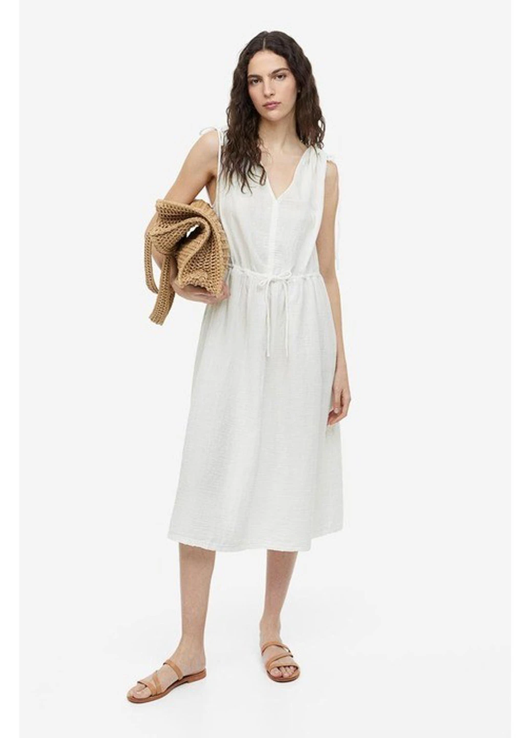 Молочное кэжуал платье H&M однотонное