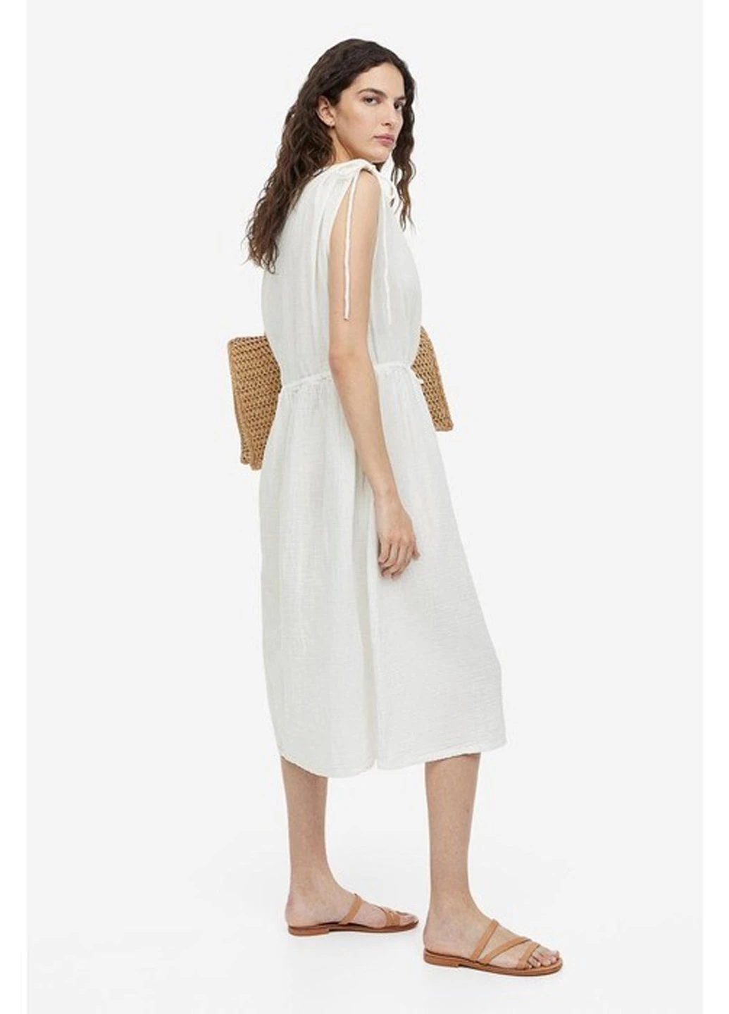 Молочное кэжуал платье H&M однотонное