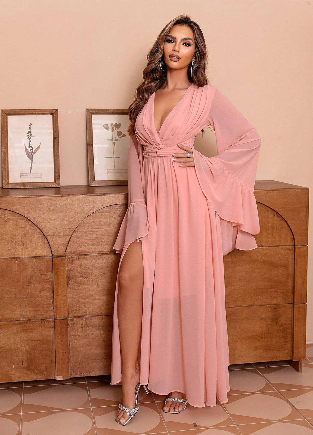 Світло-рожева святковий, вечірня сукня кльош SHEIN однотонна