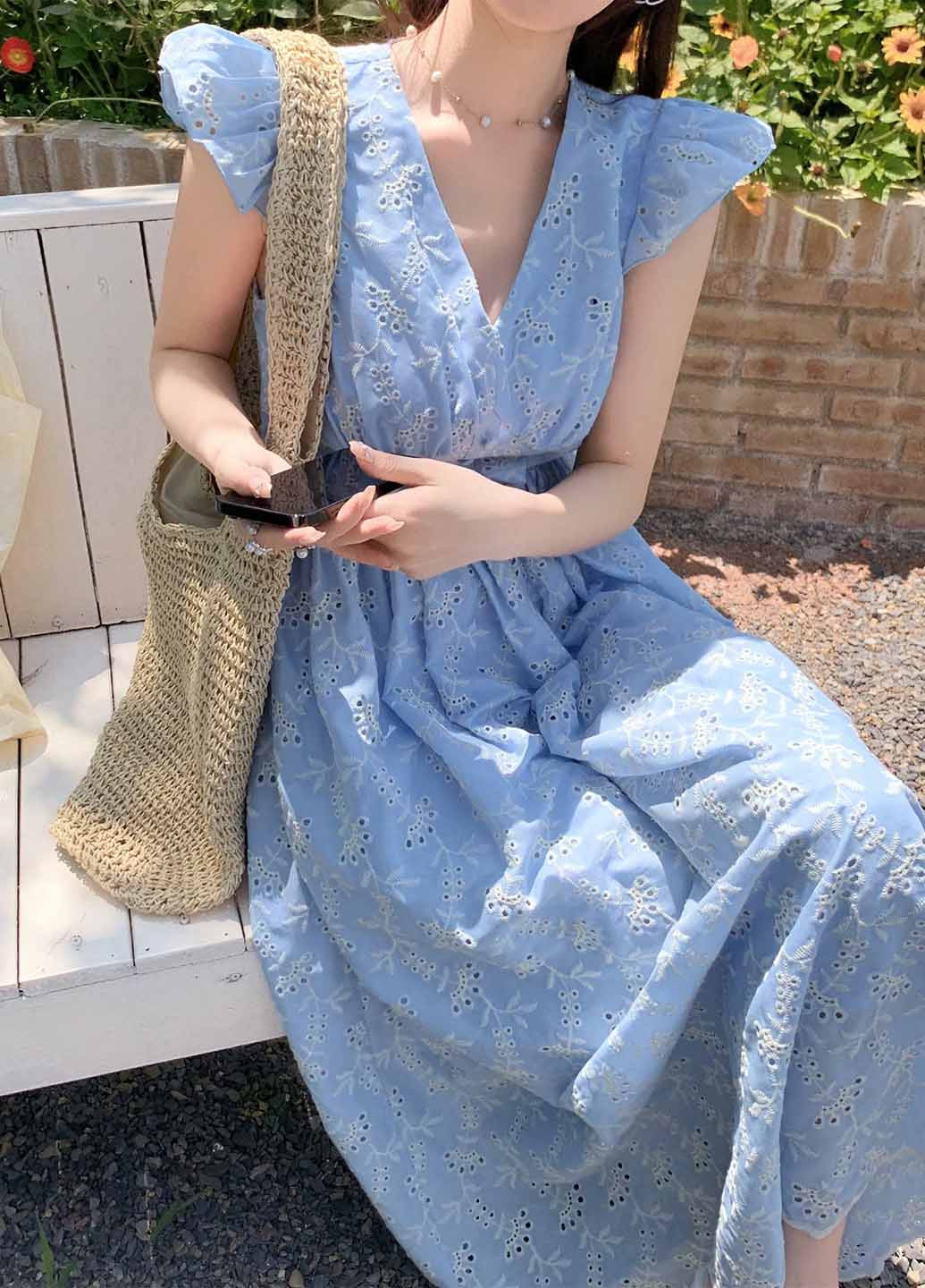 Голубое кэжуал платье SHEIN однотонное