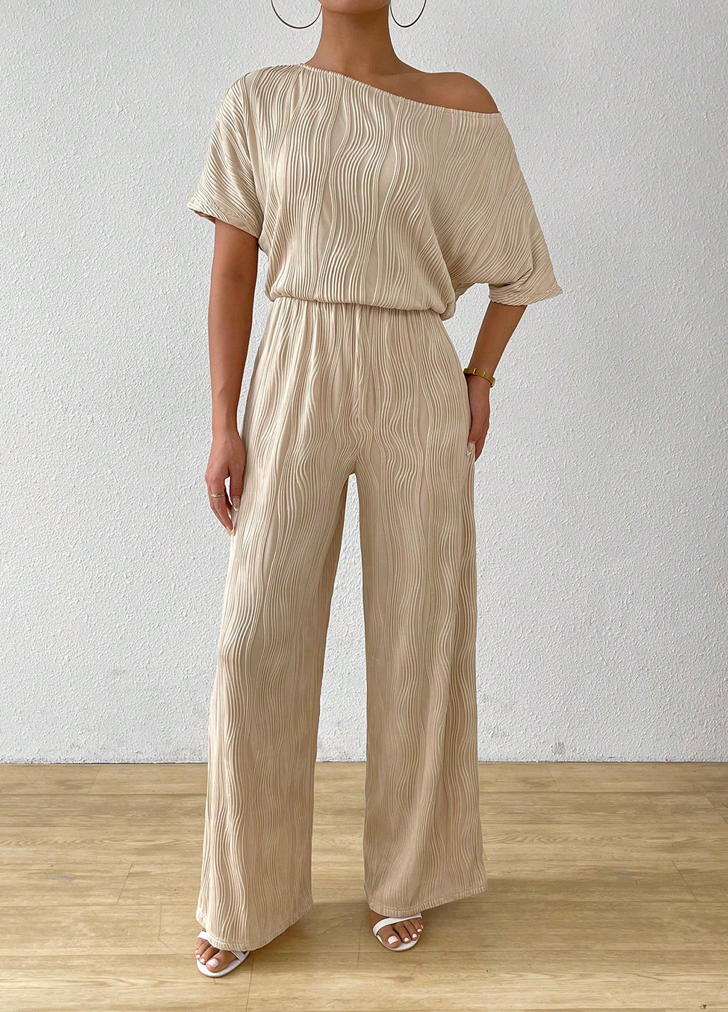 Комбінезон SHEIN комбінезон-брюки однотонний світло-бежевий кежуал поліестер