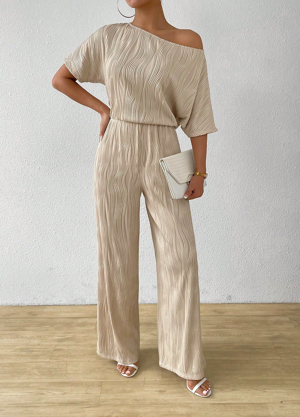 Комбінезон SHEIN комбінезон-брюки однотонний світло-бежевий кежуал поліестер