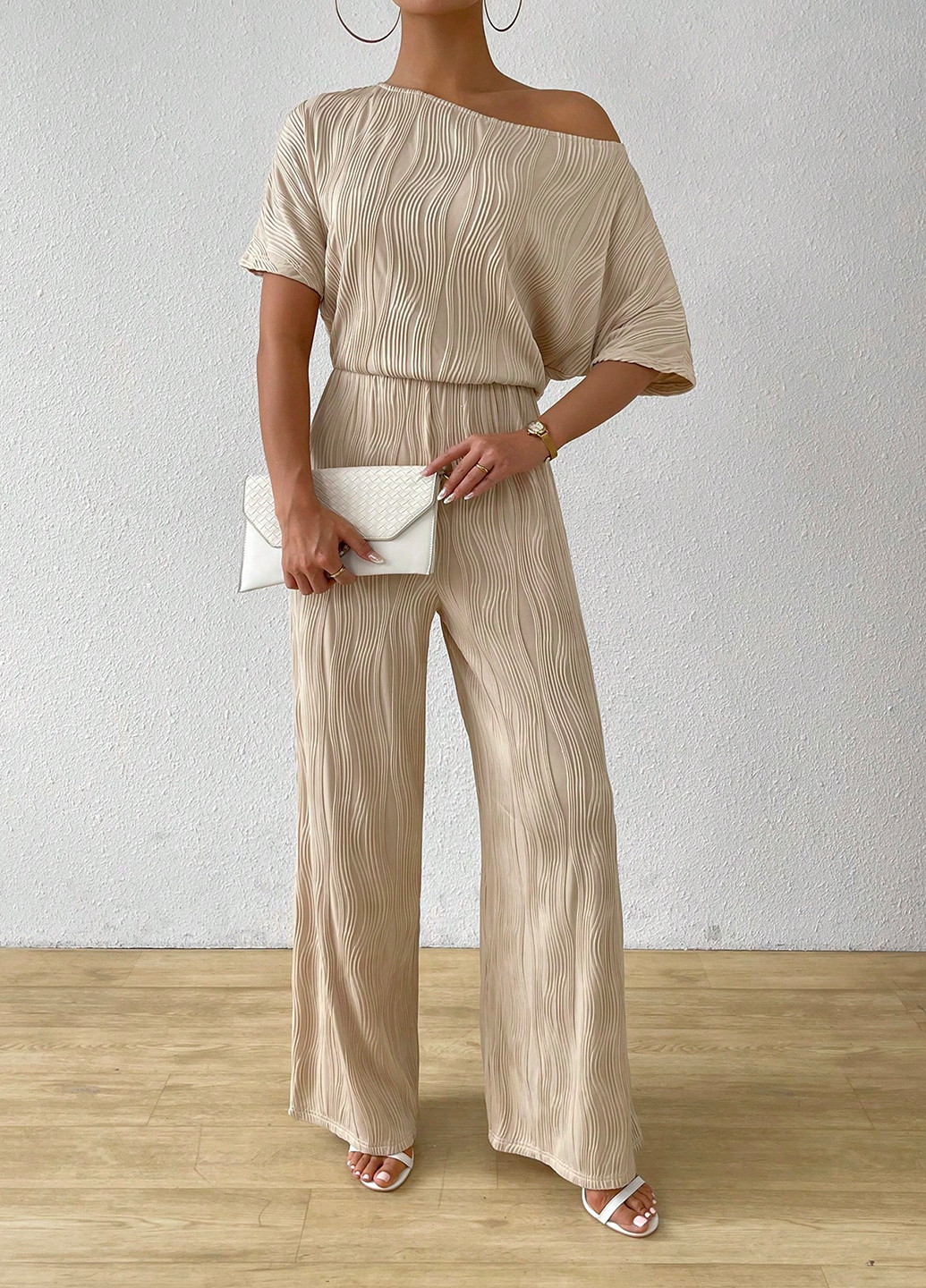 Комбінезон SHEIN комбінезон-брюки однотонний світло-бежевий кежуал поліестер